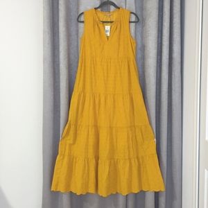 NWT Honeycomb Yellow Tiered Eyelet Dress- Small PTP 19